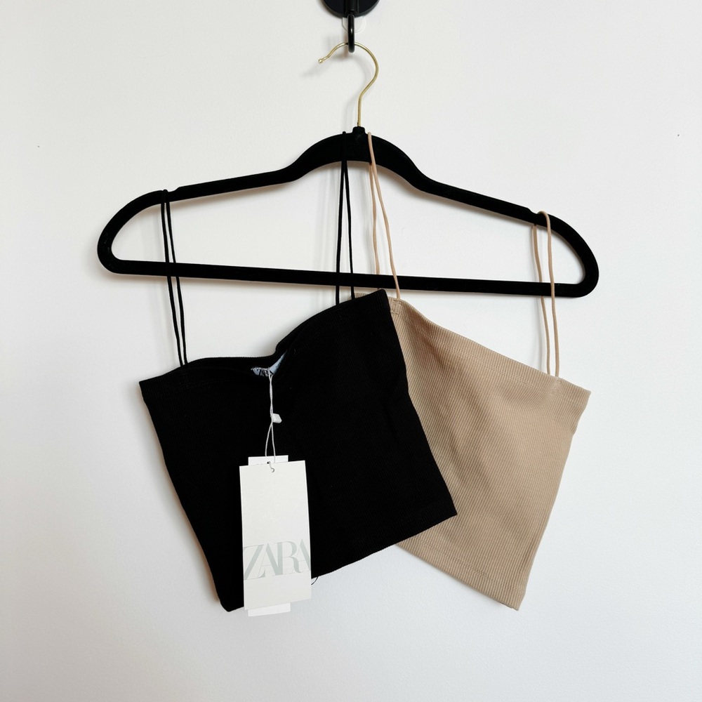 NWT 2 for 1 ZARA Black and Tan Crop Tops